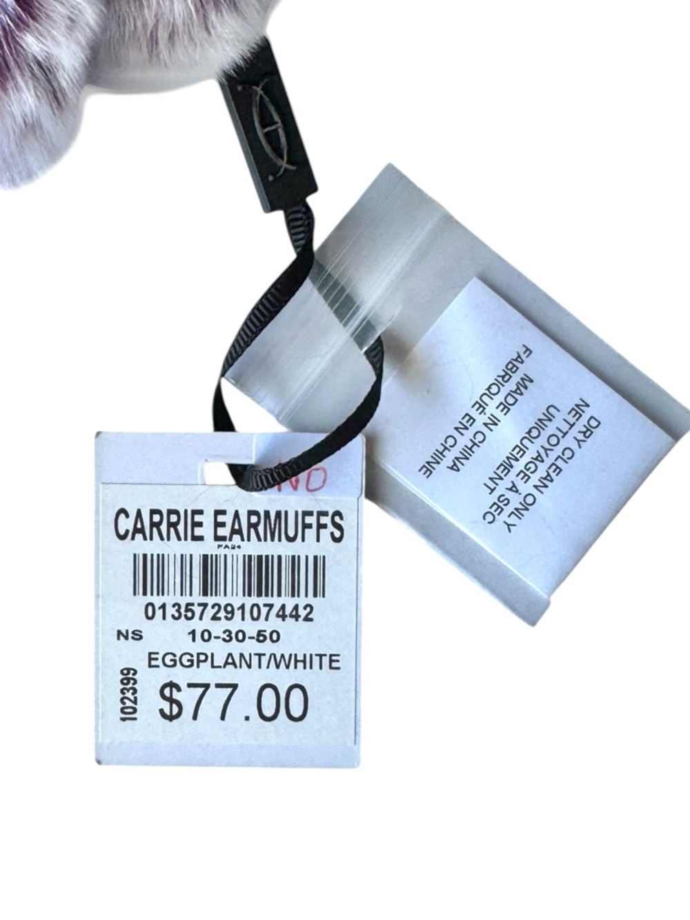 NWT Danier Carrie 100% Rex Rabbit Fur Sheep Leather Earmuffs Eggplant/White - Picture 6 of 6